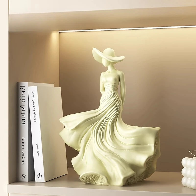statue décorative femme robe rose élégante verte moderne sculpture résine