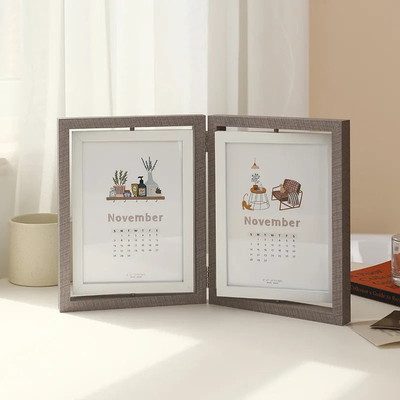 cadre photo rotatif double face moderne minimaliste multi photo gris imitation bois horizontal vertical