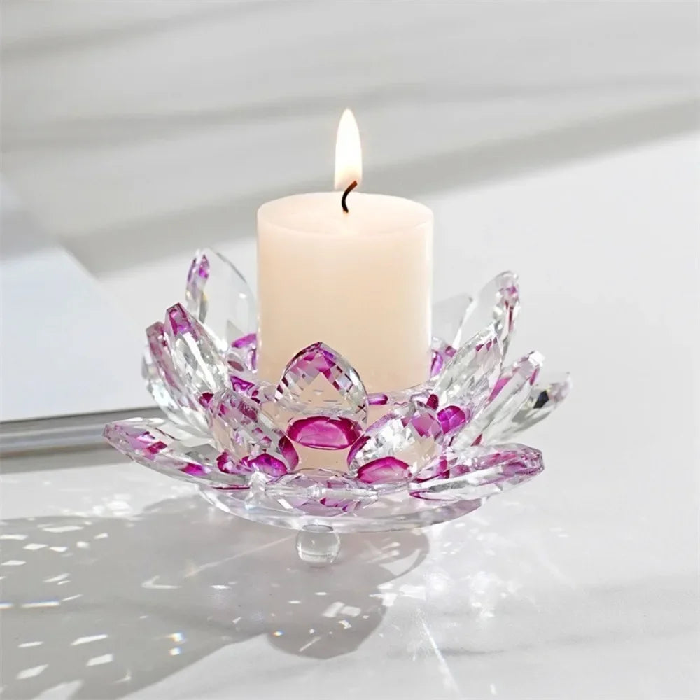 support bougie moderne transparent fleur lotus multicolore rose marron violet élégant décoration intérieure bougies