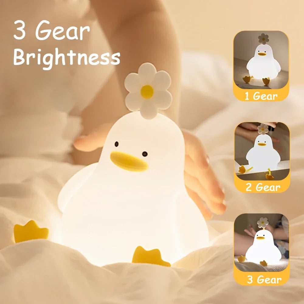 veilleuse canard blanc jaune coeurs moderne enfantine adhésive rechargeable usb tactile