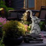 statue éléphant solaire guirlande led jardin extérieur décoration animaux gris pierre zenextérieur