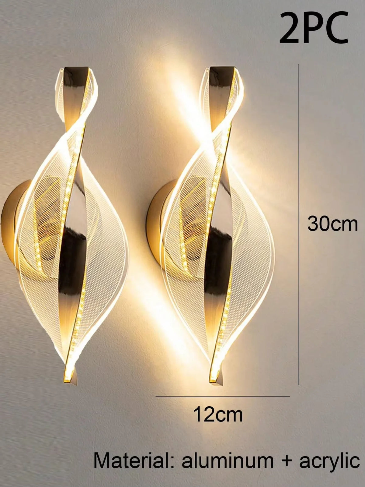 applique murale led moderne or brillante élégante chambre cuisine ondulé éclairage ambiant fixée mur