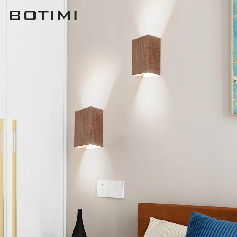 lampe murale moderne bois naturel marron clair éclairage quotidien chambre entrée étude interrupteur bouton