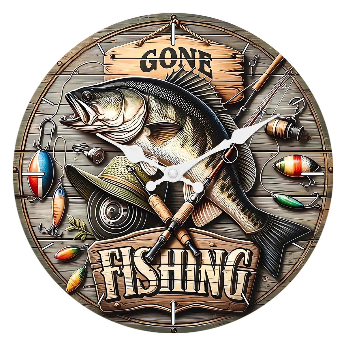 horloge murale bois poissons vintage aiguille silencieuse salon décoration multicolore quartz
