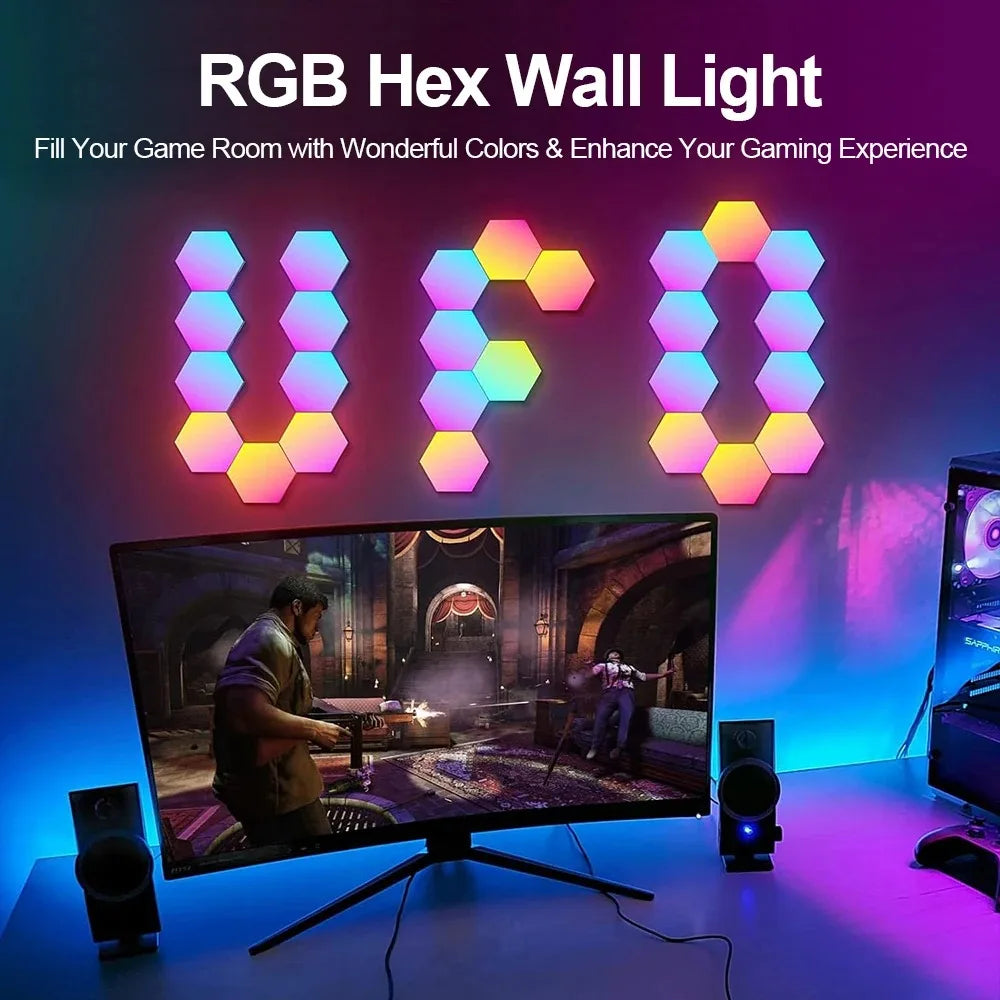 lampe murale hexagonale multicolore moderne télécommande ajustable ensembles variés portables