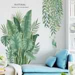 sticker mural décoration feuilles plantes tropicales aquarelle naturel moderne 30x90cm