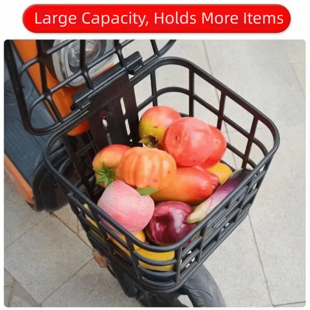 panier avant vélo électrique noir couvercle plastique structure grille utilitaire transport fruits légumes