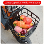 panier avant vélo électrique noir couvercle plastique structure grille utilitaire transport fruits légumes