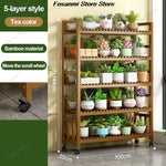présentoir vertical étagère fleurs mobile bois naturel lattes horizontales moderne 10 niveaux roulettes balconintérieur