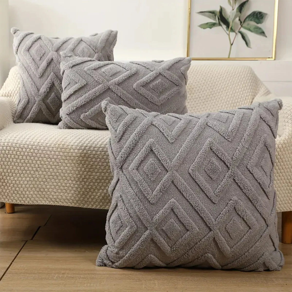 housse coussin carré polyester motif géométrique moderne beige clair décoratif siège inclusion zip