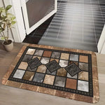 tapis sol moderne marron beige gris carreaux géométriques antidérapant polyesterextérieur