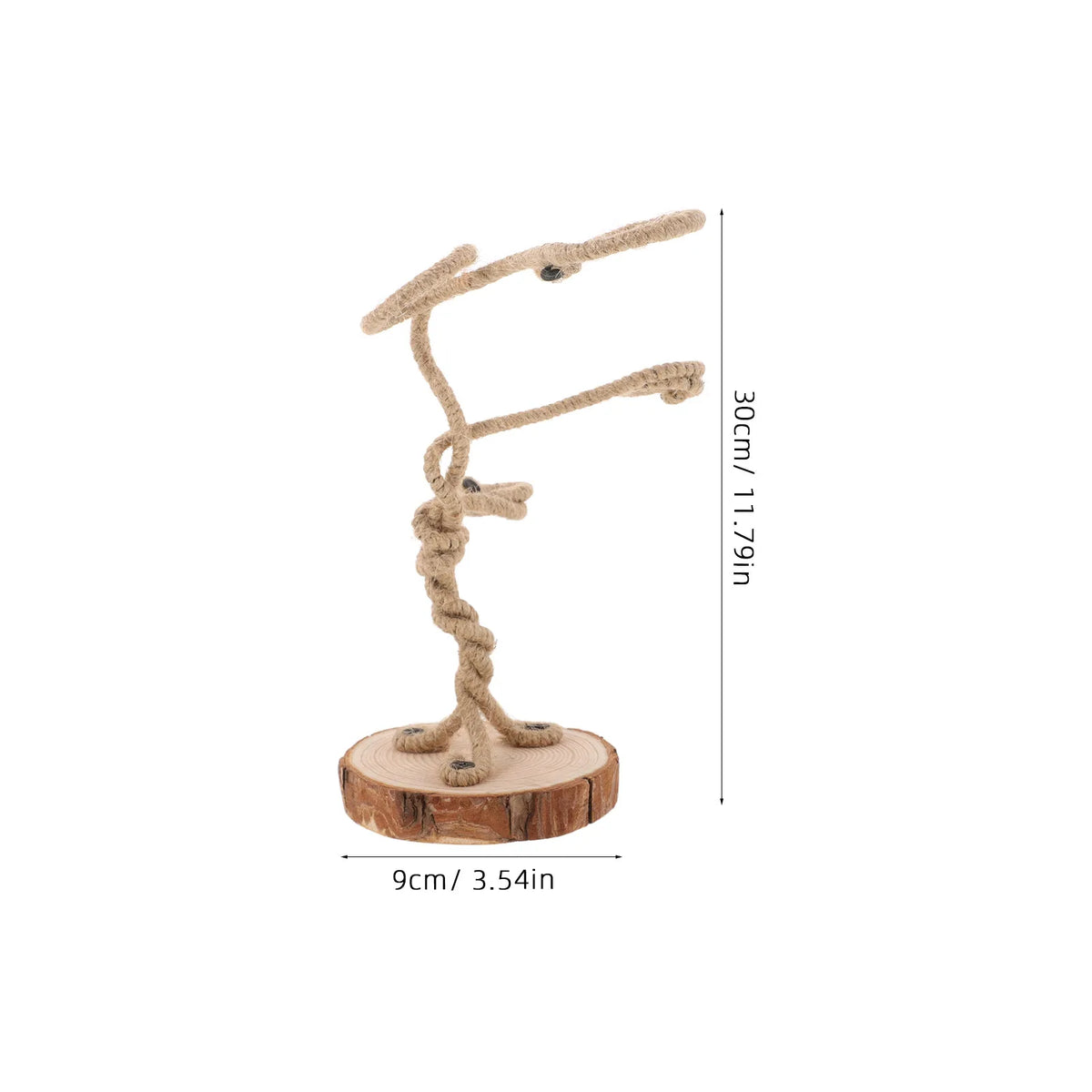 support plantes suspendues bohème rustique corde tressée base bois diamètre 9cm hauteur 30cm fixations