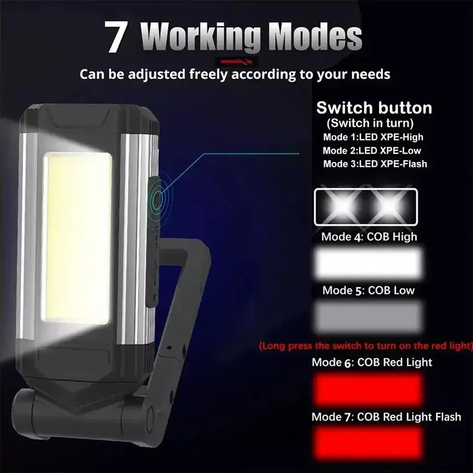 lampe travail rechargeable led usb clips magnétiques étanche modes lumière portable camping