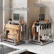 porte couteau multifonctionnel acier inoxydable bois clair rangement cuisine couteaux spatules cuillères louches planche