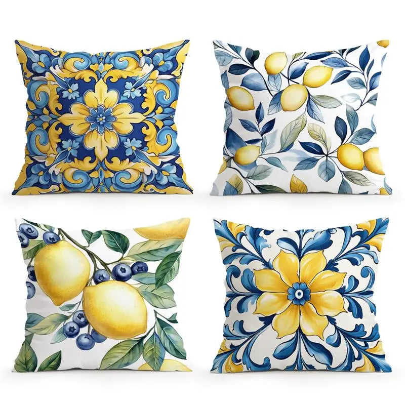 taies d'oreiller polyester citron vintage naturel fleurs blanches couleurs vives décoration maison jacinthe