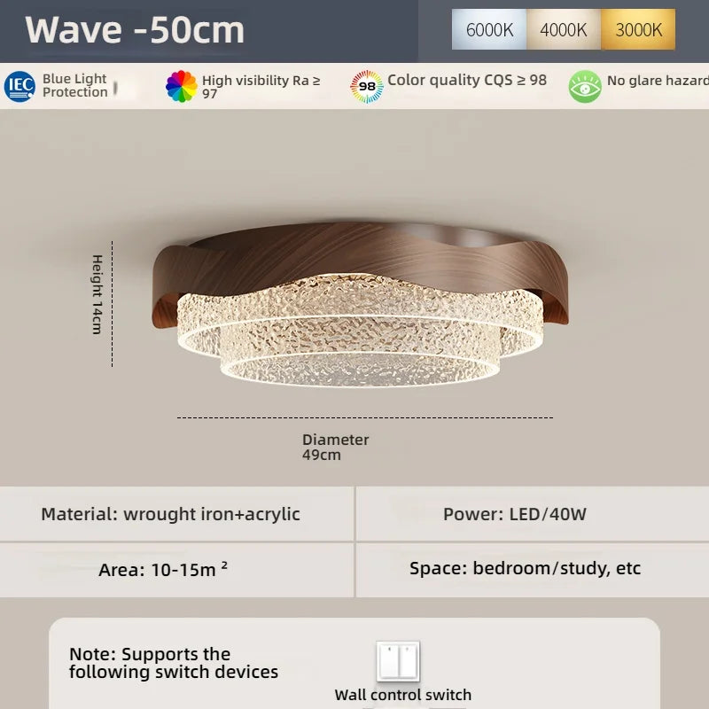 lampe moderne texture bois cristaux dorés noir opacité led tricolore