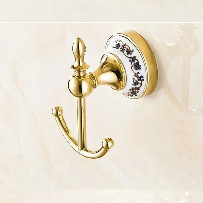 accessoires salle bain doré motifs floraux classique serviette papier toilette savon fixations murales ensemble