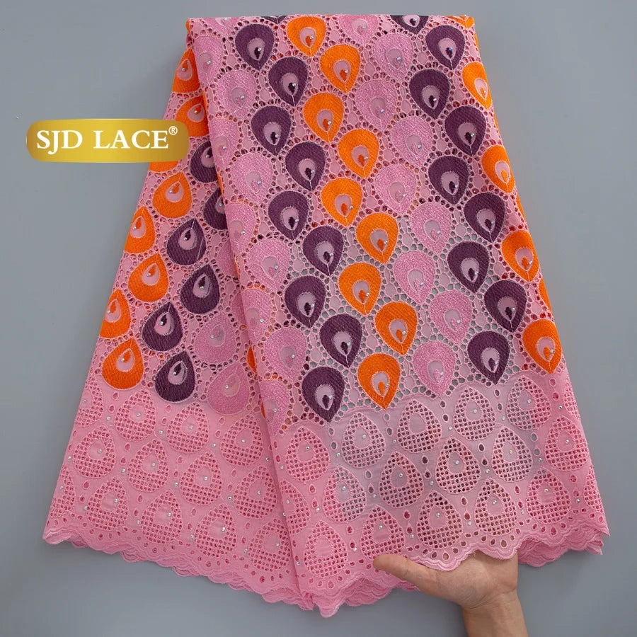 tissu dentelle brodée plumes vert marron beige jaune violet orange traditionnelle translucent 5yards