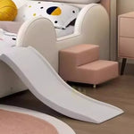 lit enfant toboggan simili cuir beige rose doux moderne tapis rond coussins