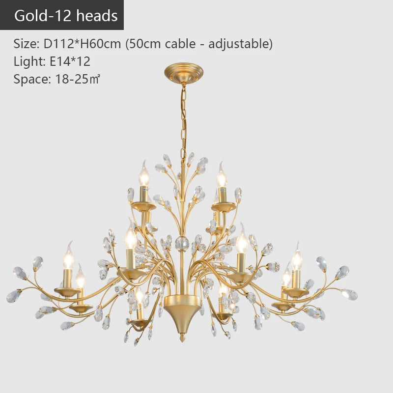 lustre led noir branches cristal contemporain élégant suspendu salon chambre