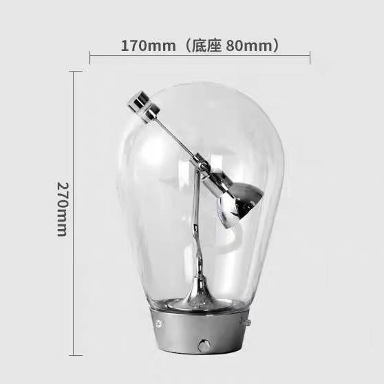 lampe table transparente industrielle abat jour texturé base métal argenté led chambre