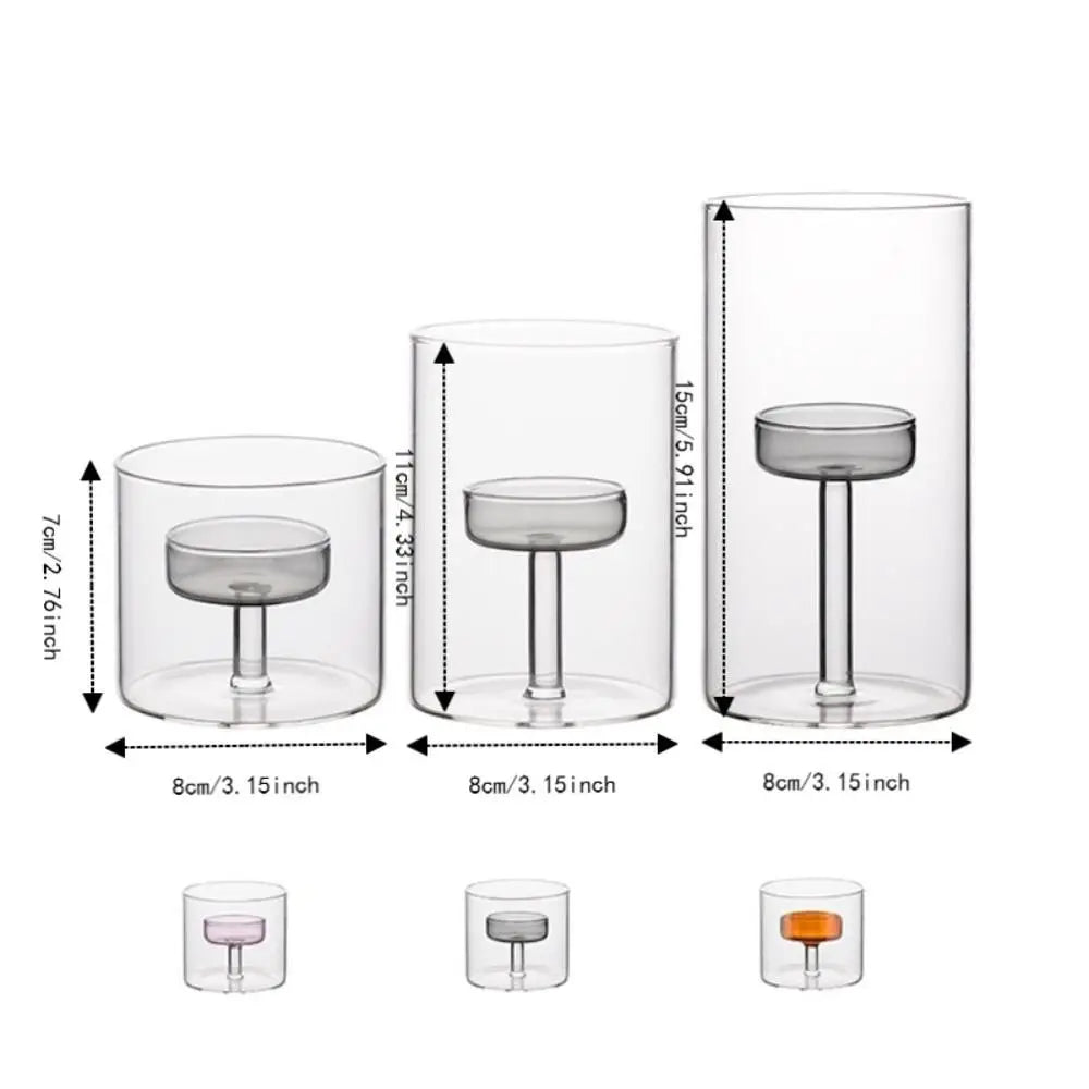bougeoir transparent moderne bougie parfumée pied central rose minimaliste
