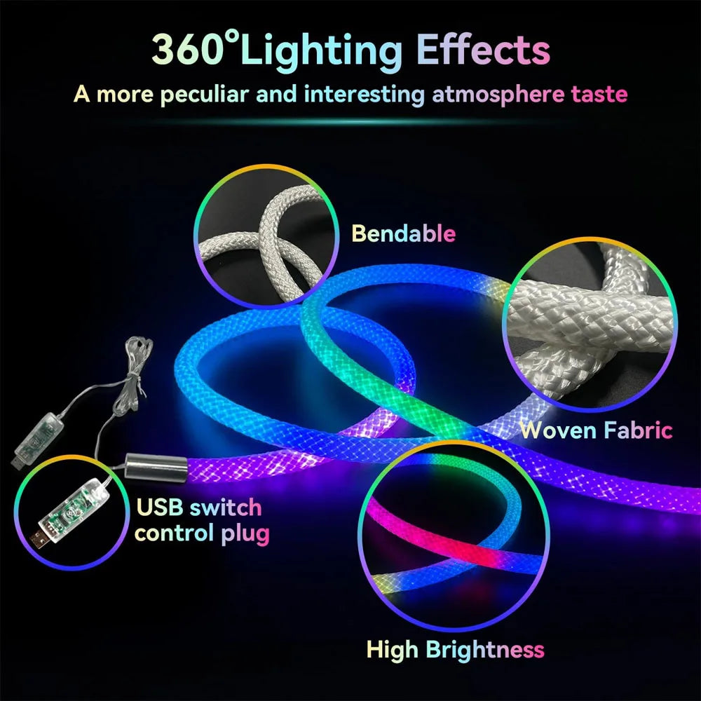 ruban led flexible multicolore tissé adhésif contrôleur usb moderne lumineux synchronisation musique