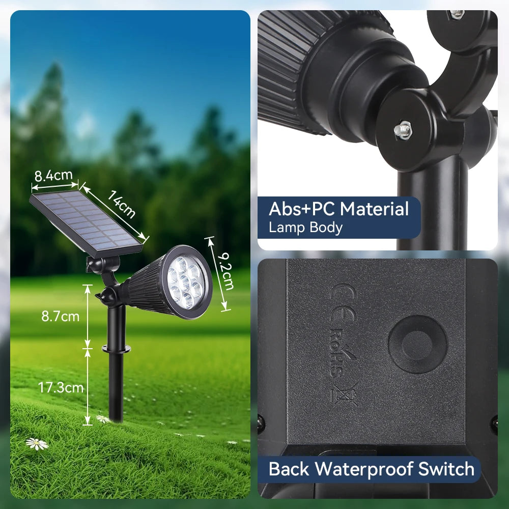éclairage solaire led étanche noir moderne spot ip65 auto on off extérieur jardin