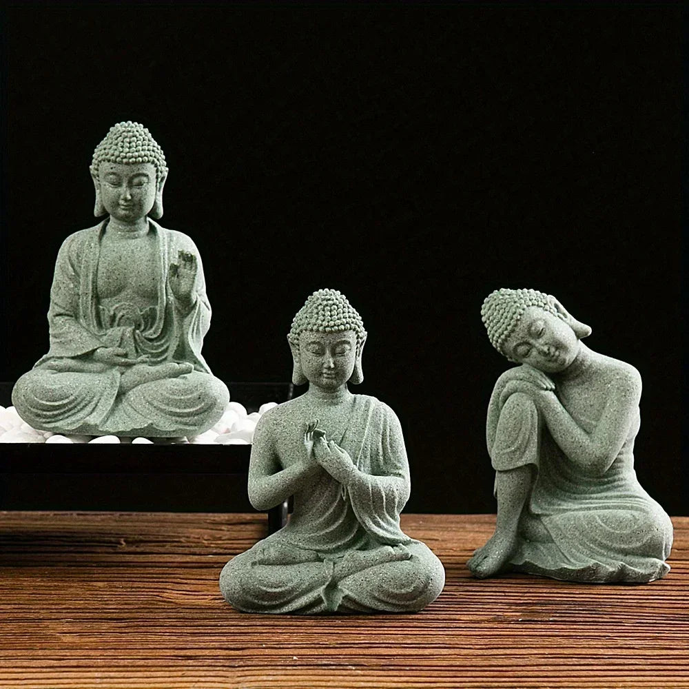 statue bouddha vert clair texture granulée classique décoration zen miniature pierre méditation contemplativeFearless