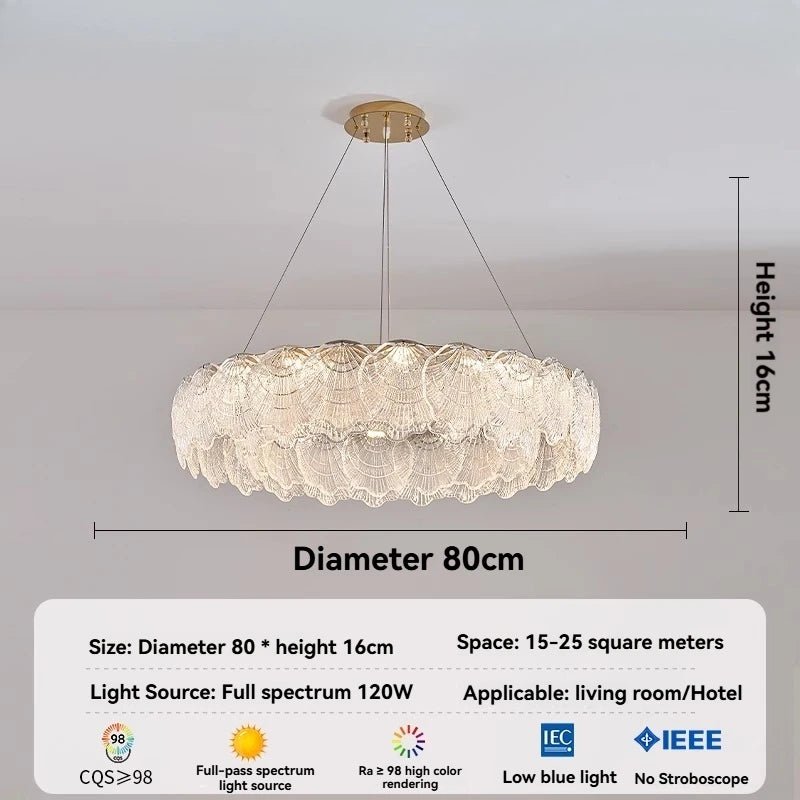 lampe suspendue moderne blanc doré coquillage translucide élégante anneaux métalliques lumière led chambre salon