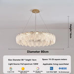 lampe suspendue moderne blanc doré coquillage translucide élégante anneaux métalliques lumière led chambre salon