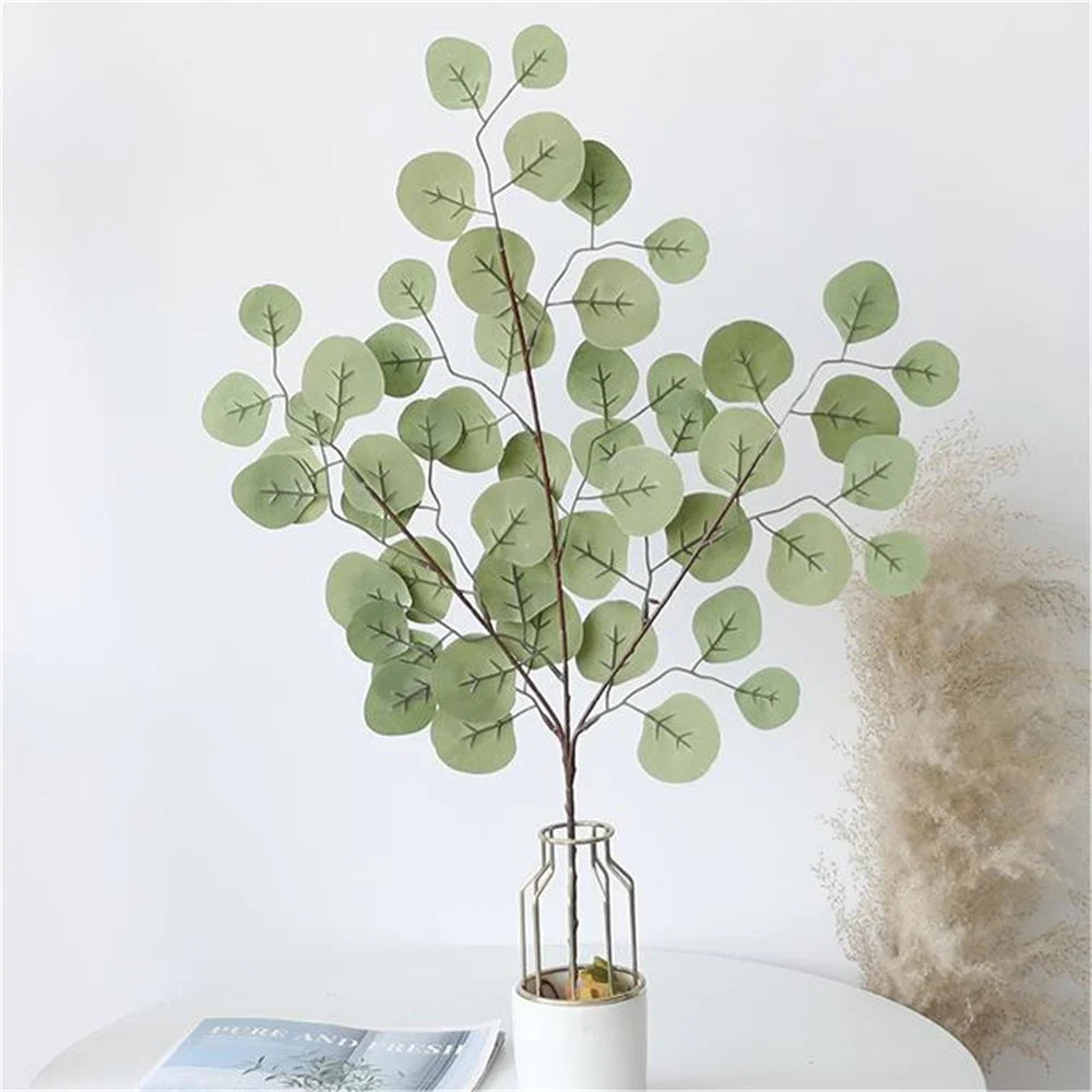 feuilles eucalyptus vertes vase bois clair branche artificielle decoration exterieure rustique boheme scrapbooking mariage