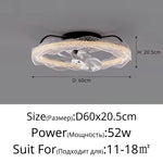 ventilateur moderne blanc noir transparent motifs décoratifs fixations crochets led télécommande