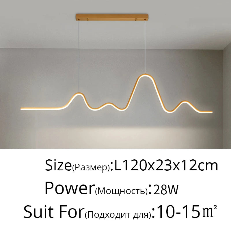 suspension moderne minimaliste luminaire vague lune forme ondulée blanc noir doré led chambre restaurant