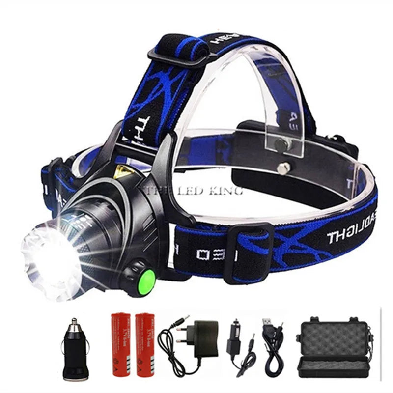 lampe frontale led 30w bleu noir 180deg clip camping pêche