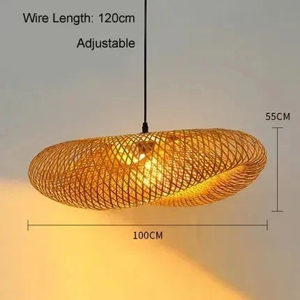 Suspension lumineuse tressée bambou naturel moderne câble doré salon chambre