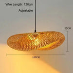 Suspension lumineuse tressée bambou naturel moderne câble doré salon chambre