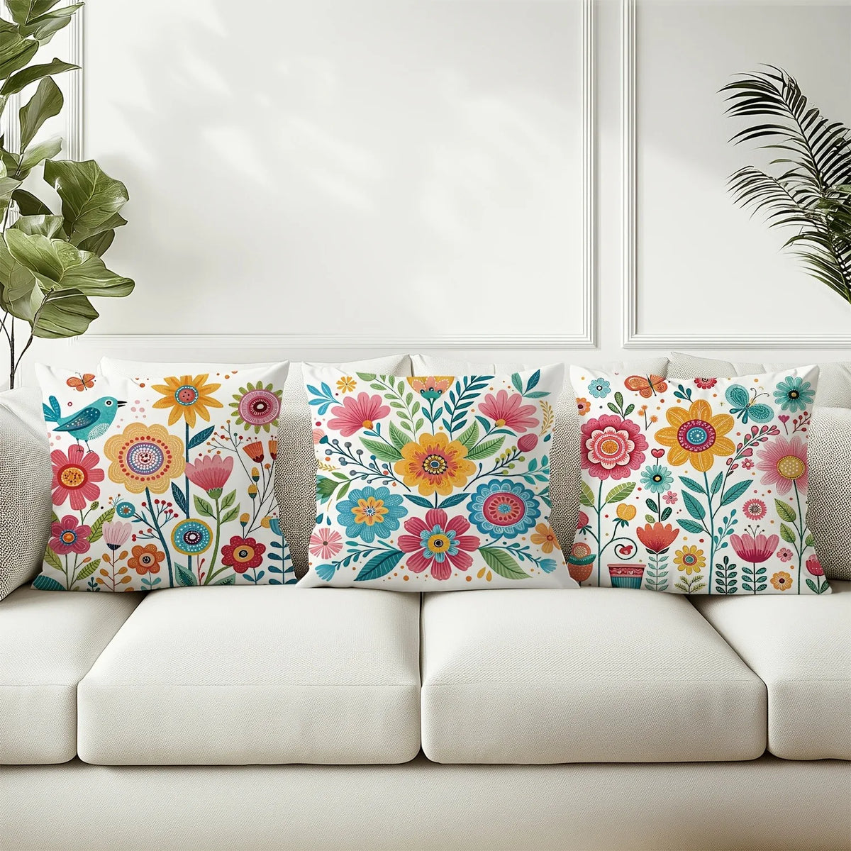 housse coussin motif floral moderne polyester blanc décoration chambre canapé douce 45x45cm