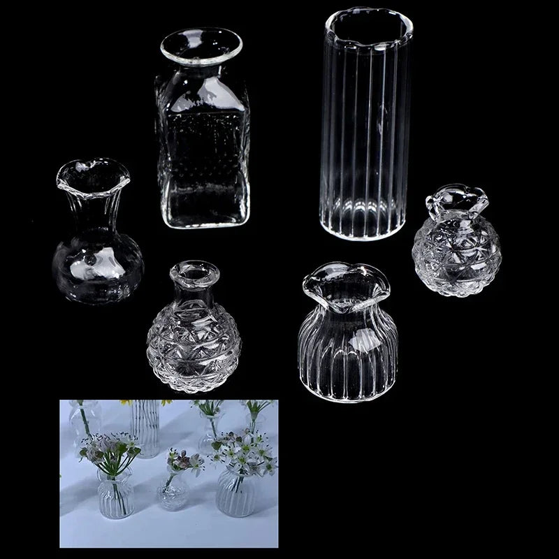 vases transparents decoratifs vintage accessoires decoration maison pouppee jouets enfants miniature 112èmescale