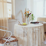 nappe table crochet pompons dentelle beige motifs floraux boho chic réutilisable coton table restaurantextérieur