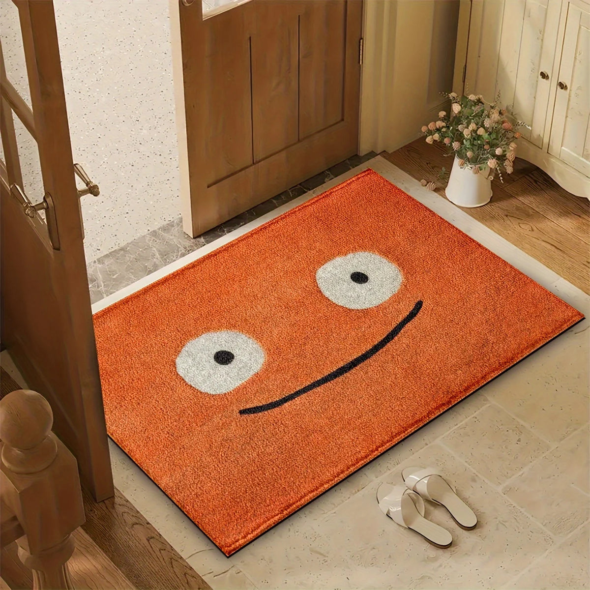 tapis orange souriant entrée salle bain moderne décontracté polyester imperméable antidérapant machine lavable