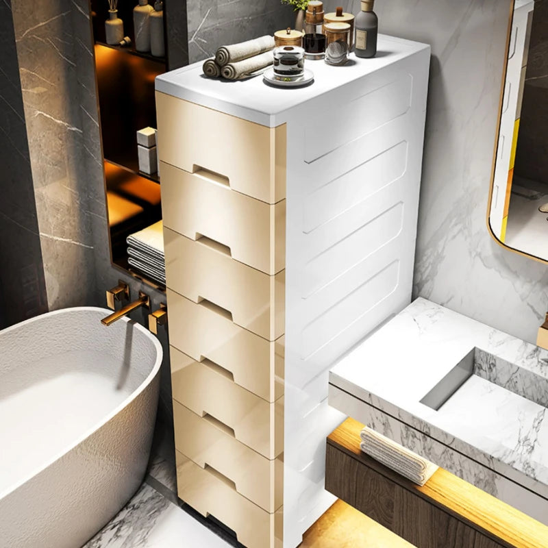 meuble tiroirs blanc moderne salle bain rangement étagères plastique minimaliste multifonctionnel organisateur