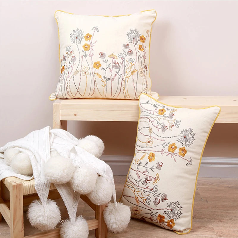 taies d'oreillers brodées motifs floraux modernes polyester 100% blancs décoratifs maison voiture 30x50cm 45x45cm