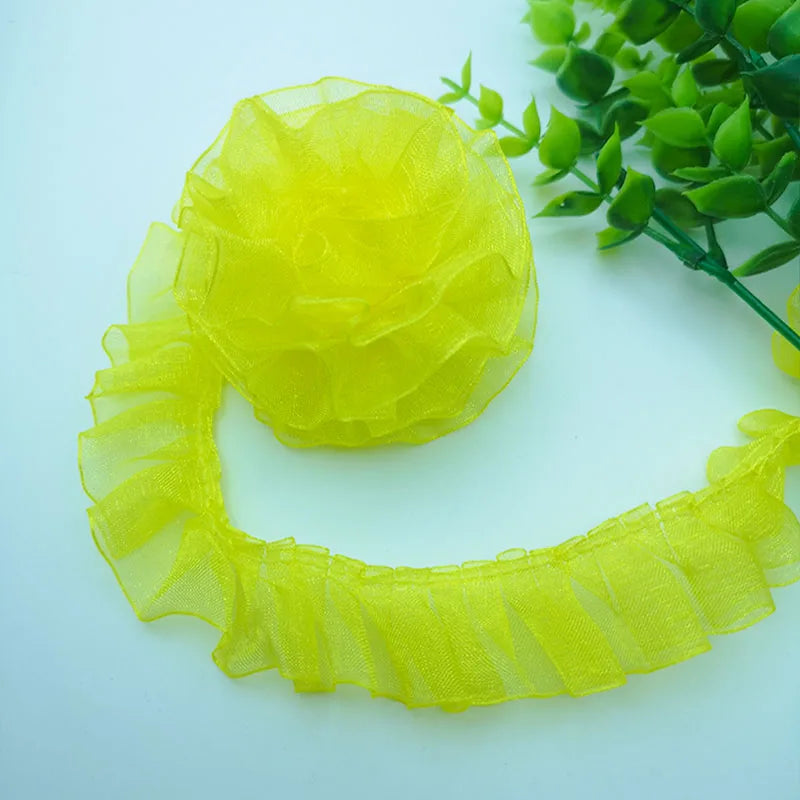 ruban plissé polyester nylon largeur 25mm dentelle organza écologique élastique soluble eau bleu rose