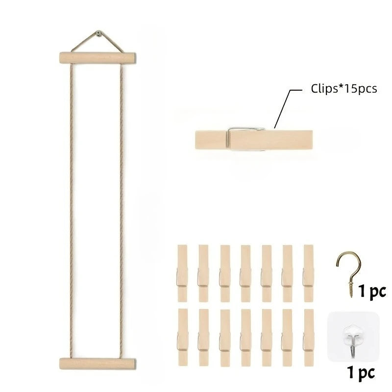 clips photo bois corde chanvre decoration murale moderne rustique sans perçage 15 clips 100cm