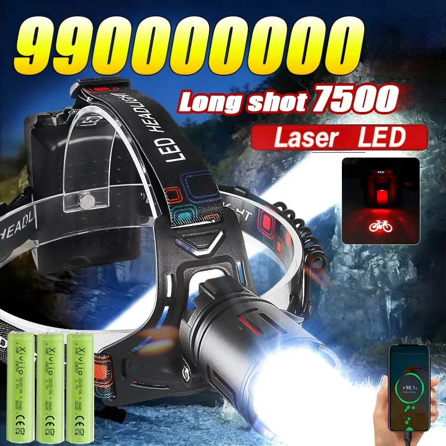 lampe torche noire led rechargeable puissante zoom camping hiking affichage charge usb moderne