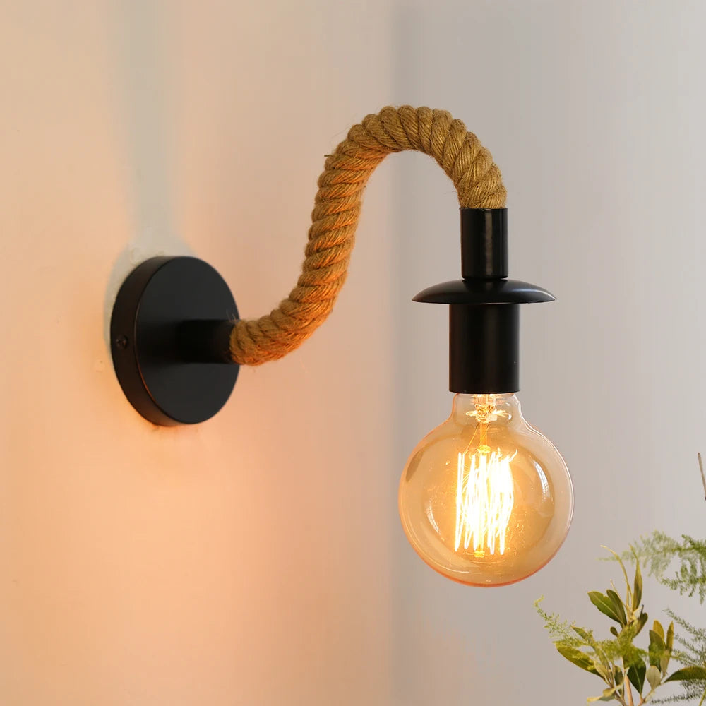 lampe murale industrielle vintage noire ampoule E27 corde métal cuisine salle manger