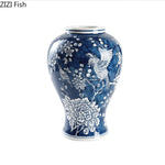 vases bleu blanc fleurs oiseaux feuillage classique decoration table arrangement fleurs moderne