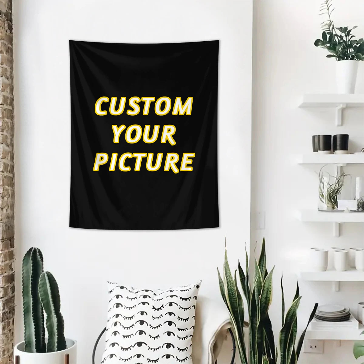 tapisserie personnalisable moderne noir jaune lettres relief 150x100 200x150 230x180 machine lavable