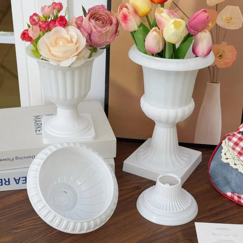 vases blancs classiques plastique ribbé maison décoration fleurs artificielles multifonctionnels